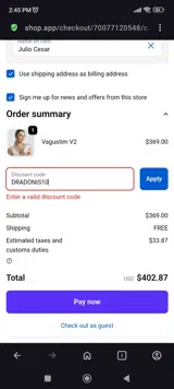 DRADONIS10 coupon verification screenshot