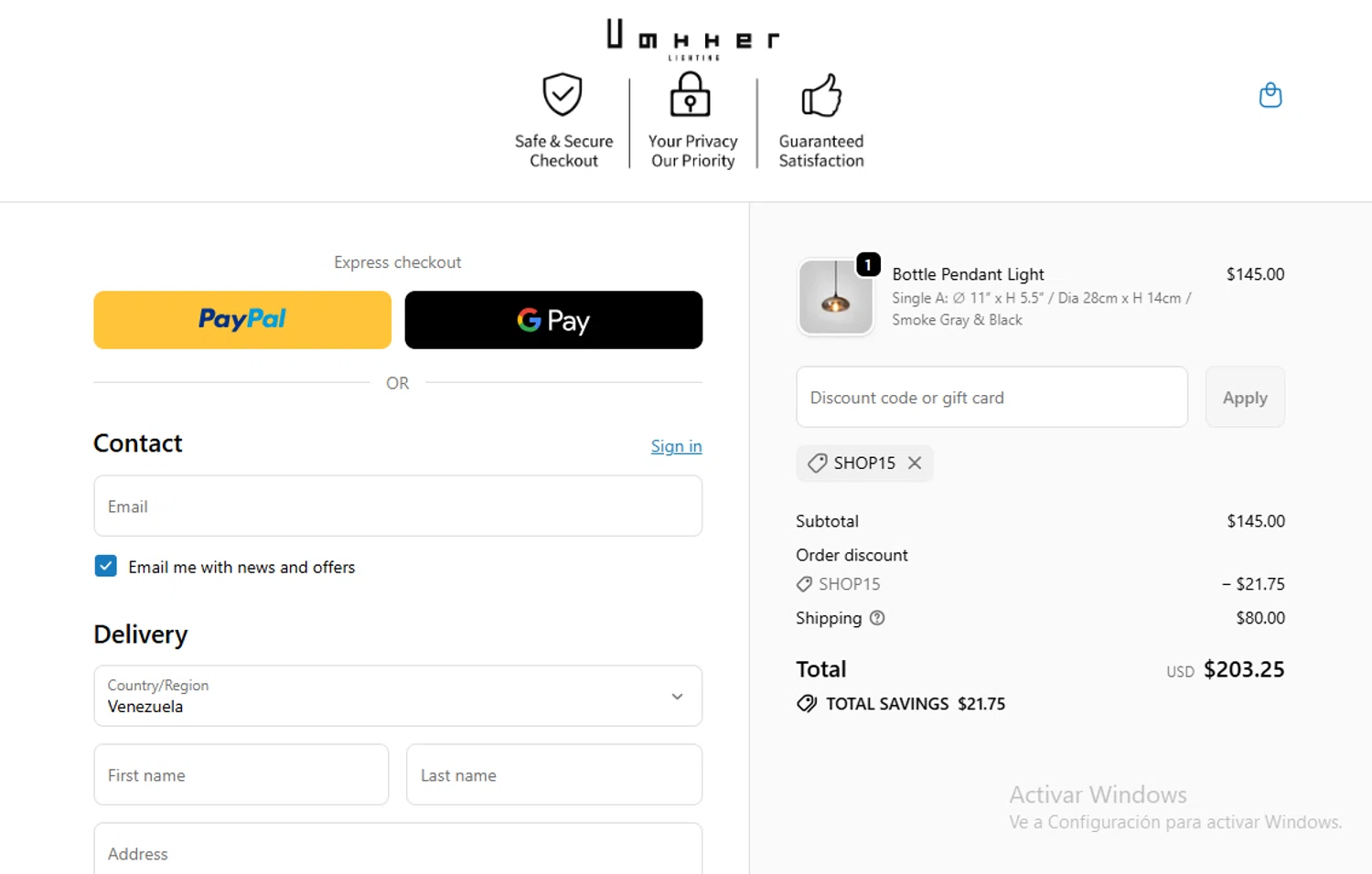Vakker promo code screenshot showing code SHOP15 applied at Vakker checkout page. Uploaded by SimplyCodes community member Gary_23 on Oct 17, 2025