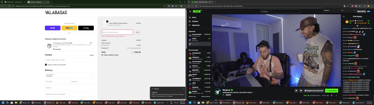 Valabasas Denim promo code screenshot showing code JONFASHIONSTYLIST10 applied at Valabasas Denim checkout page. Uploaded by SimplyCodes community member RoyalSentinel4577 on Oct 6, 2025