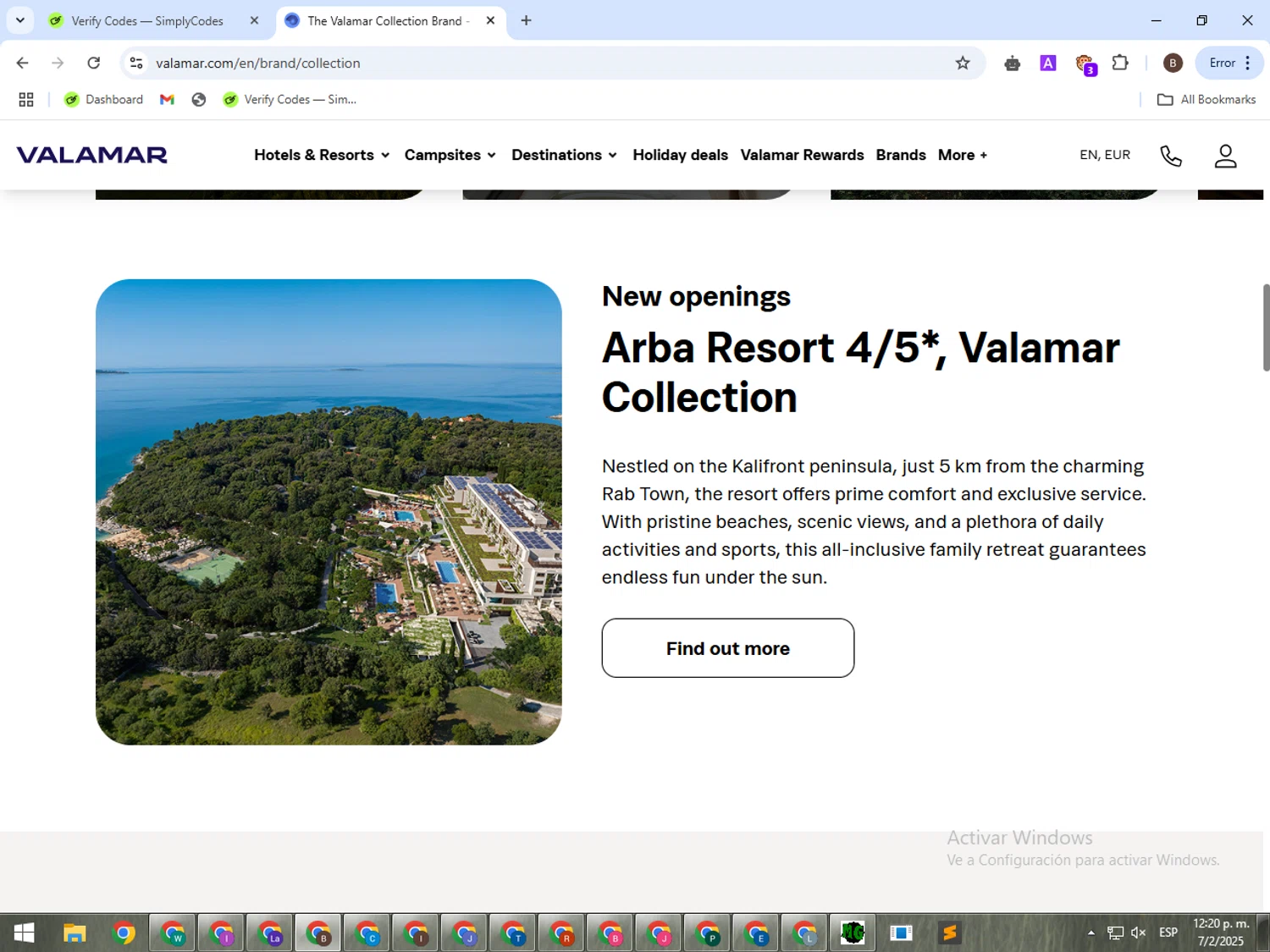 Valamar Hotels & Resorts promo code screenshot showing code FAMILYDAY applied at Valamar Hotels & Resorts checkout page. Uploaded by SimplyCodes community member ValueElite5604 on Feb 7, 2025