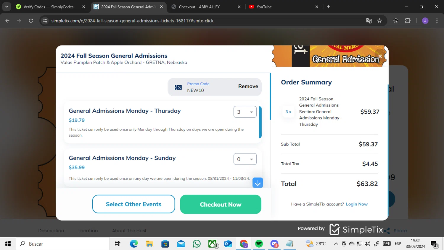 Vala's Pumpkin Patch checkout page showing Vala's Pumpkin Patch promo code box | Screenshot taken by SimplyCodes community member on Sep 30, 2024