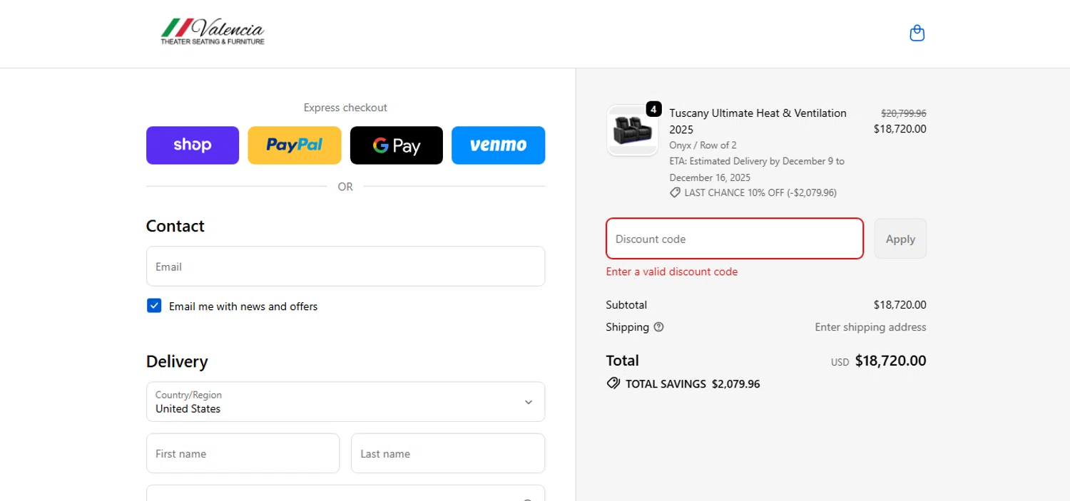 Valencia Theater Seating discount code screenshot showing code CYBERMONDAY50 applied at Valencia Theater Seating checkout page. Uploaded by SimplyCodes community member xHRxUltrax on Dec 2, 2025