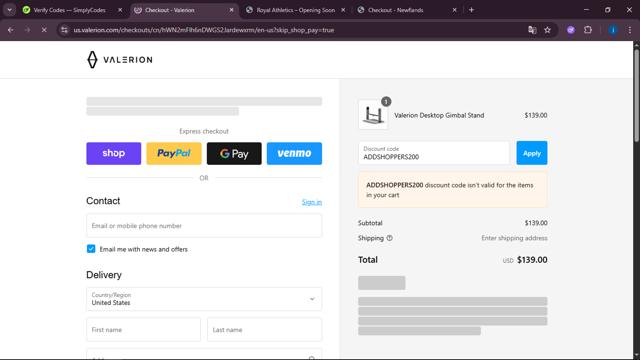 Valerion checkout page showing Valerion discount code box | Screenshot taken by SimplyCodes community member on Sep 9, 2025