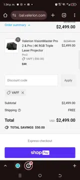 Vaff coupon verification screenshot