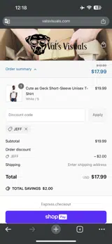 JEFF coupon verification screenshot