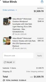 Value Blinds coupon verification screenshot