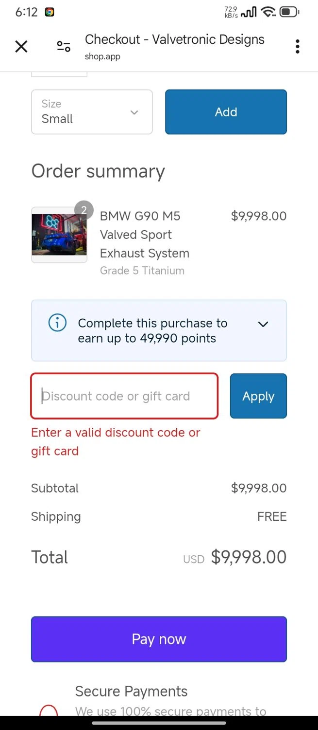 Valvetronic Designs promo code screenshot showing code TEAM10 applied at Valvetronic Designs checkout page. Uploaded by SimplyCodes community member SilverMaven7655 on Feb 27, 2025