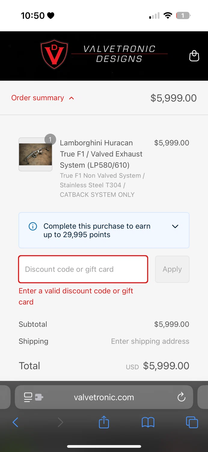 Valvetronic Designs promo code screenshot showing code VICTOR applied at Valvetronic Designs checkout page. Uploaded by SimplyCodes community member YISUZZ on Jun 13, 2025