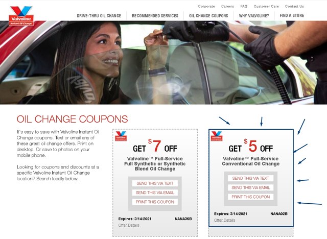 Valvoline Instant Oil Change checkout page showing Valvoline Instant Oil Change coupon code box | Screenshot taken by SimplyCodes community member on Feb 12, 2021