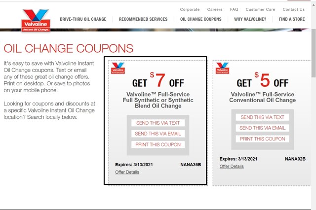 Valvoline Instant Oil Change checkout page showing Valvoline Instant Oil Change coupon code box | Screenshot taken by SimplyCodes community member on Feb 11, 2021