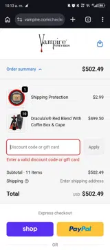 VAMPPATTY coupon verification screenshot