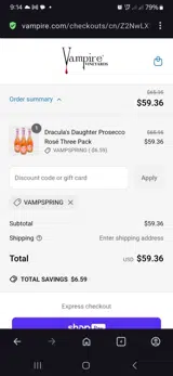 VAMPSPRING coupon verification screenshot
