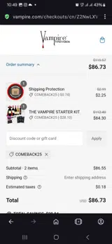 Comeback25 coupon verification screenshot
