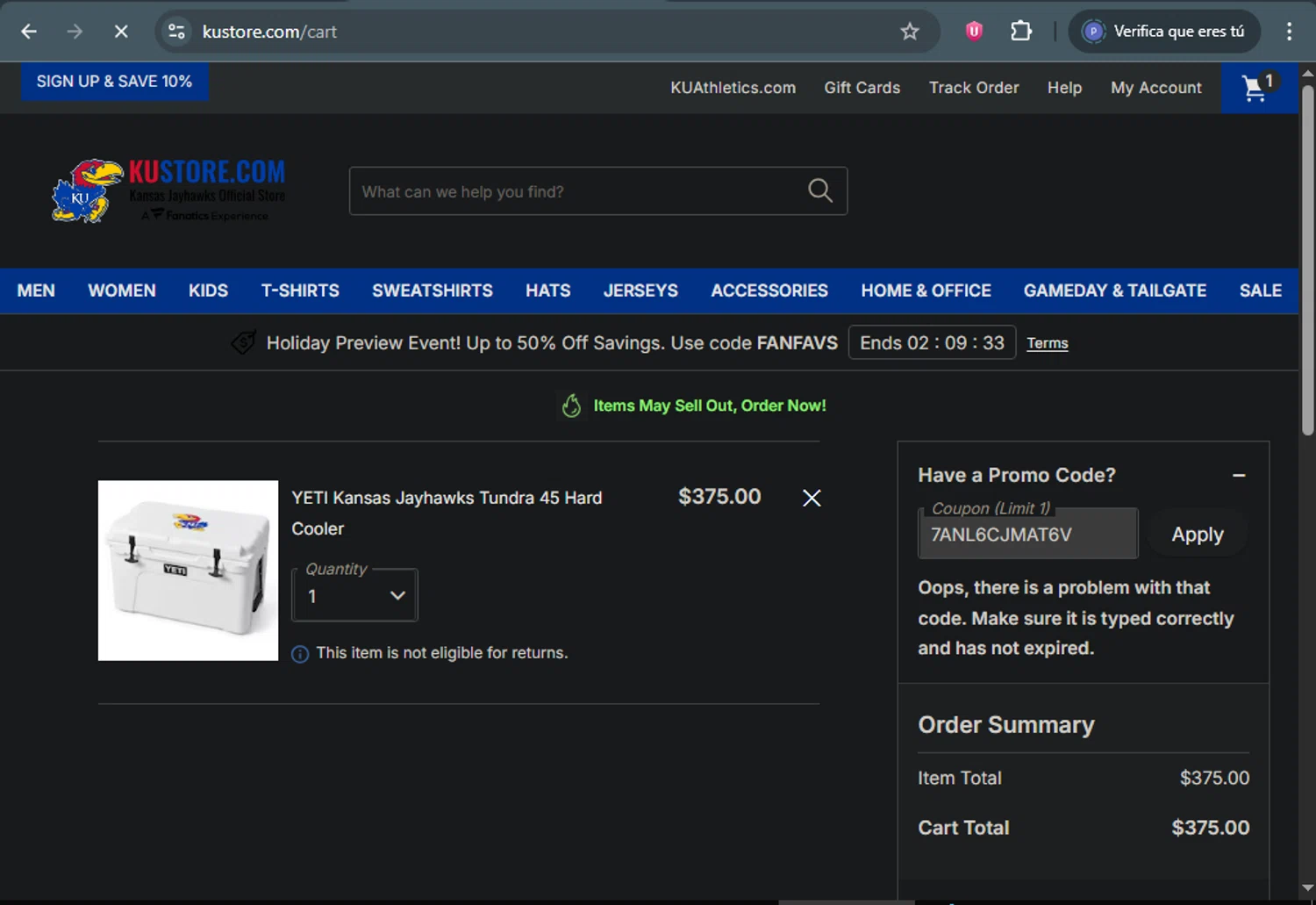 VampireFreaks discount code screenshot showing code COFFIN applied at VampireFreaks checkout page. Uploaded by SimplyCodes community member VictoriousCurator5776 on Nov 11, 2025
