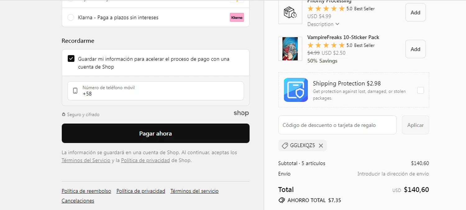 VampireFreaks discount code screenshot showing code GGLEXQZ5 applied at VampireFreaks checkout page. Uploaded by SimplyCodes community member yilmamalave on Oct 8, 2025