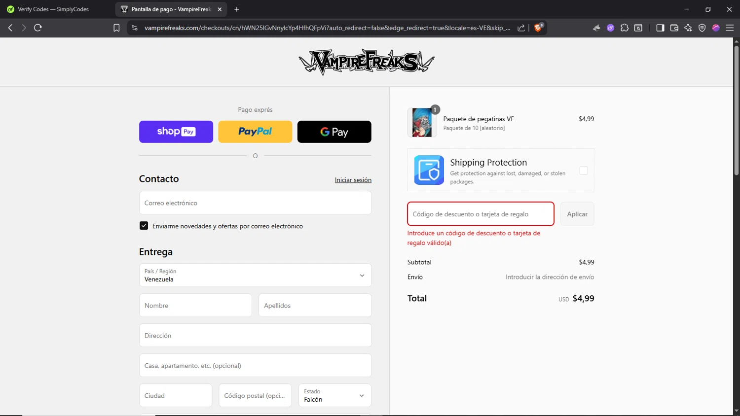 Vampire Freaks Store promo code screenshot showing code BATTY applied at Vampire Freaks Store checkout page. Uploaded by SimplyCodes community member Morrachida04 on Aug 22, 2025