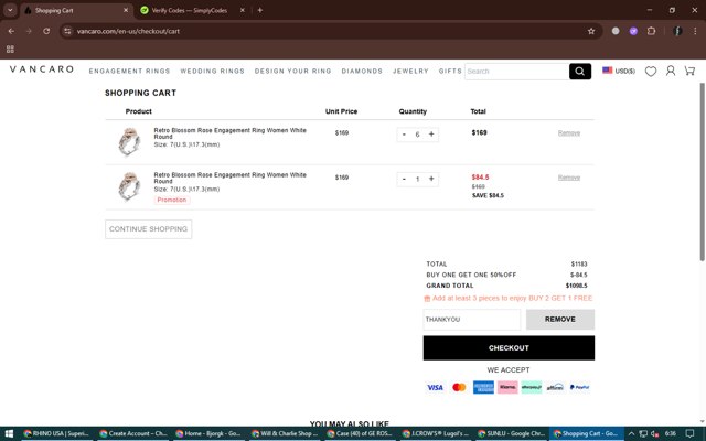 Vancaro checkout page showing Vancaro coupon code box | Screenshot taken by SimplyCodes community member on Aug 4, 2025