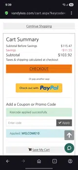 Welcome10 coupon verification screenshot