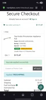 Freeshipping coupon verification screenshot