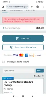 Van Education Center coupon verification screenshot