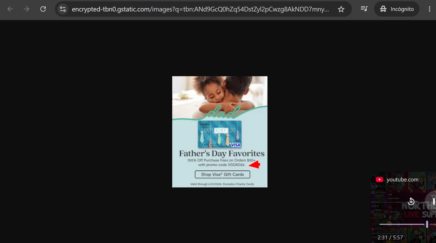 Vanilla Gift promo code screenshot showing code VGDAD26 applied at Vanilla Gift checkout page. Uploaded by SimplyCodes community member anosesmith on Jun 1, 2026