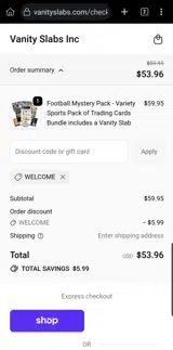 WELCOME coupon verification screenshot