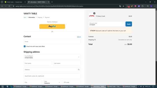 VANITY TABLE checkout page showing VANITY TABLE promo code box | Screenshot taken by SimplyCodes community member on Jun 6, 2025