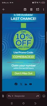 COMEBACK10 coupon verification screenshot