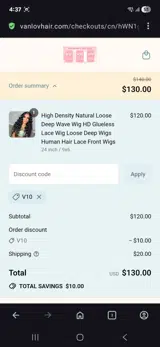 V40 coupon verification screenshot
