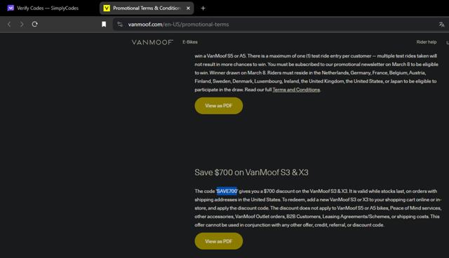 VanMoof checkout page showing VanMoof discount code box | Screenshot taken by SimplyCodes community member on Feb 15, 2024