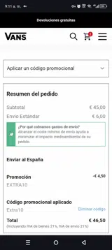 Vans coupon verification screenshot