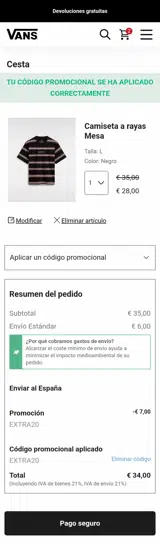 Vans coupon verification screenshot