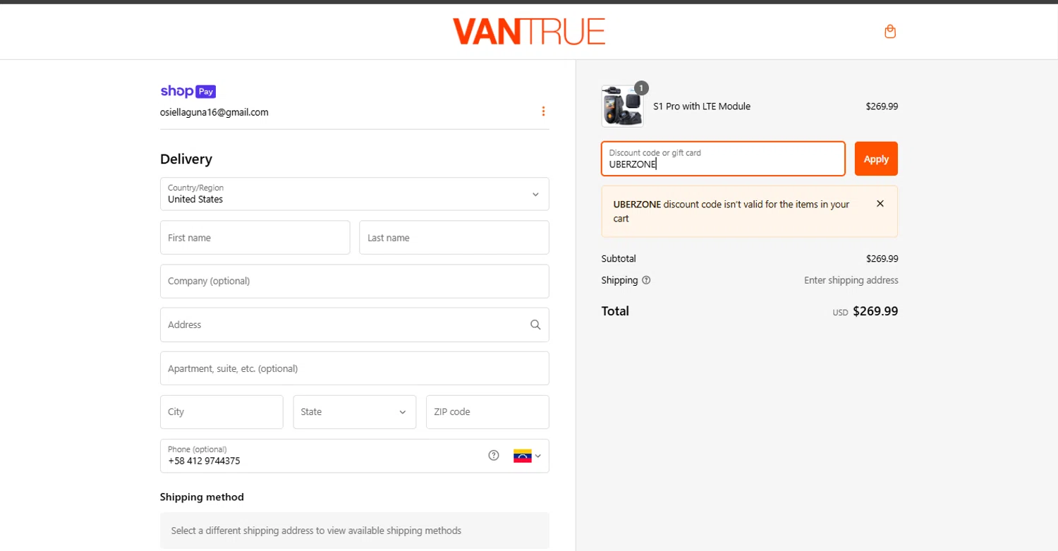 where to use Vantrue promo code box
