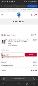 Vape Central Group coupon verification screenshot