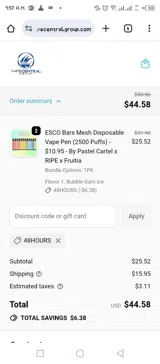 Vape Central Group coupon verification screenshot