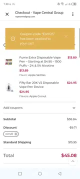 Vape Central Group coupon verification screenshot