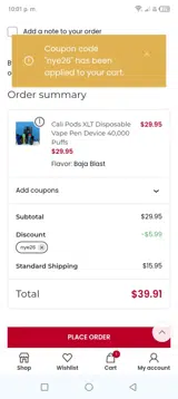 Vape Central Group coupon verification screenshot
