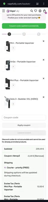 VapeFully coupon verification screenshot