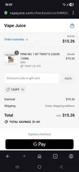 VapeJuice.com coupon verification screenshot