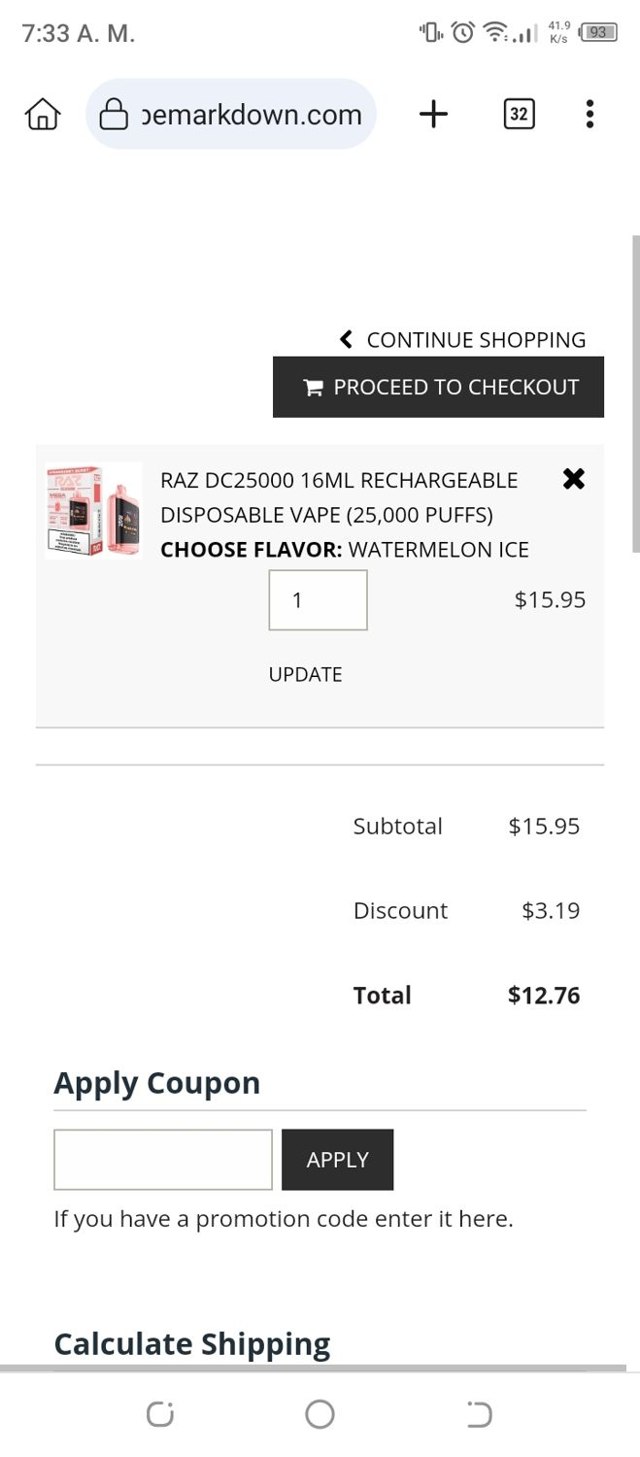 VapeMarkDown checkout page showing VapeMarkDown coupon code box | Screenshot taken by SimplyCodes community member on Aug 3, 2024
