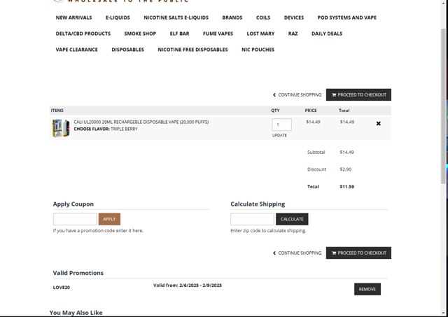 VapeMarkDown checkout page showing VapeMarkDown coupon code box | Screenshot taken by SimplyCodes community member on Feb 6, 2025
