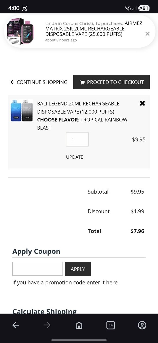 VapeMarkDown checkout page showing VapeMarkDown coupon code box | Screenshot taken by SimplyCodes community member on Jul 25, 2025