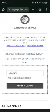 Vape Society Supply coupon verification screenshot
