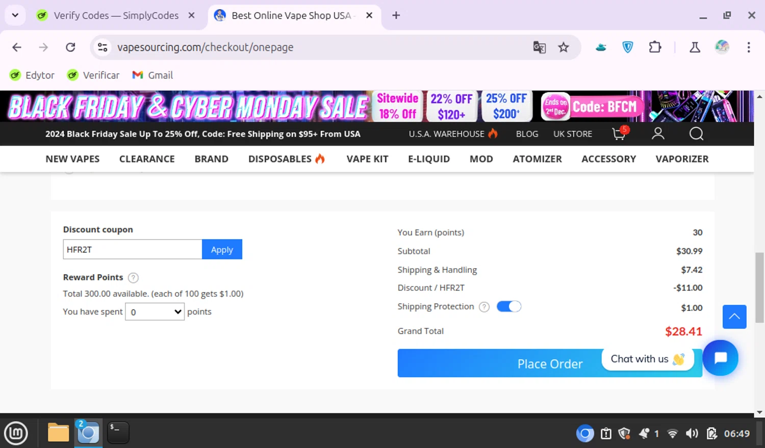 where to use VapeSourcing promo code box