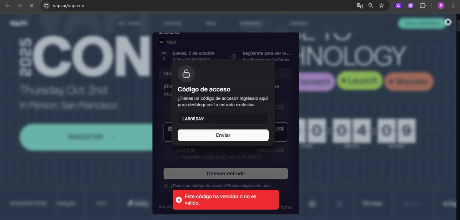 Vapi promo code screenshot showing code LABORDAY applied at Vapi checkout page. Uploaded by SimplyCodes community member firoas on Sep 3, 2025