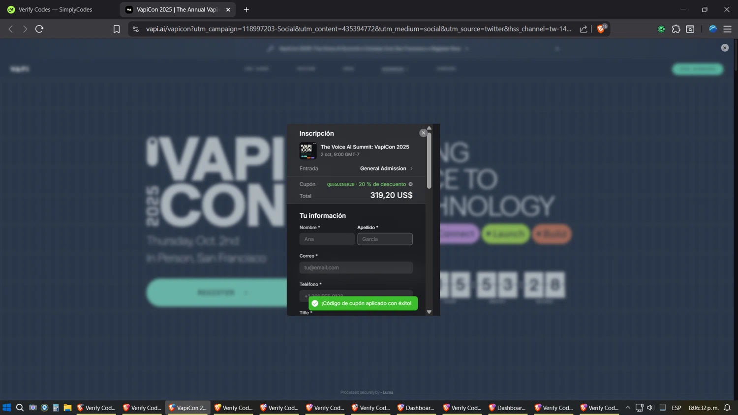 Vapi checkout page showing Vapi promo code box | Screenshot taken by SimplyCodes community member on Sep 10, 2025