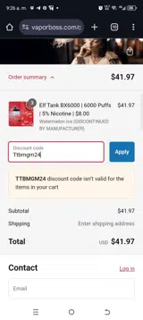 Vapor Boss coupon verification screenshot