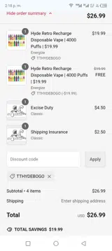 Vapor Boss coupon verification screenshot