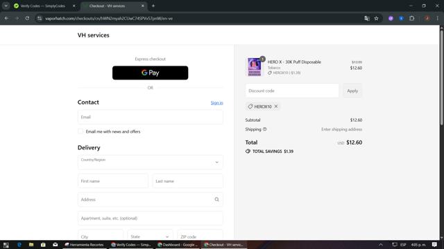 Vapor Hatch checkout page showing Vapor Hatch discount code box | Screenshot taken by SimplyCodes community member on Sep 9, 2025