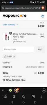 Vapourcore coupon verification screenshot